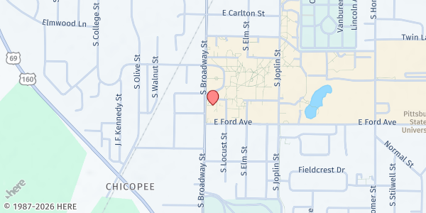 Map showing Gorilla Pantry at 1801 S. Broadway St., Pittsburg, KS