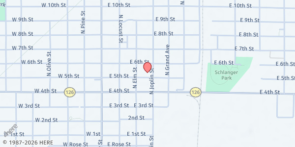 Map showing Salvation Army - Pittsburg at 307 E 5th St, Pittsburg, KS