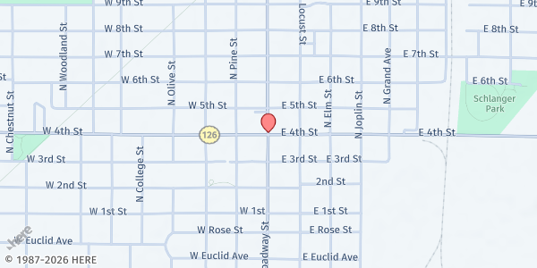 Map showing The Lord's Diner of Pittsburg at 406 N Locust St, Pittsburg, KS