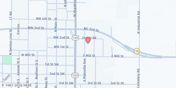 Map showing Knights of Columbus at 204 North Irving Street, Plainville, KS
