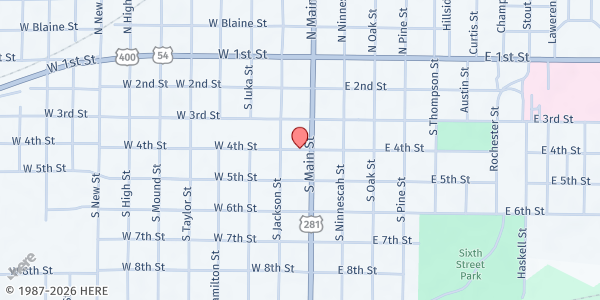 Map showing Pratt County Food Bank, Inc. at 111 W. 4th Street, Pratt, KS