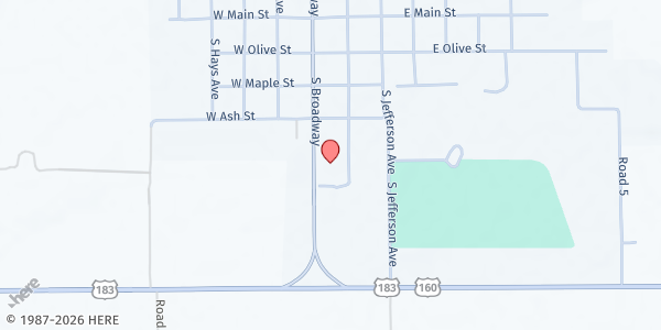Map showing Grace Bible Church Food Pantry at 500 S Broadway, Protection, KS