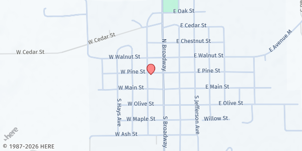 Map showing Protection Christian Church at 107 W Pine St, Protection, KS