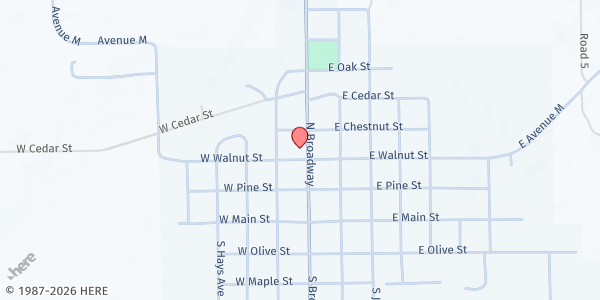 Map showing The Food Bank - Protection at 305 N. Broadway Ave., Protection, KS