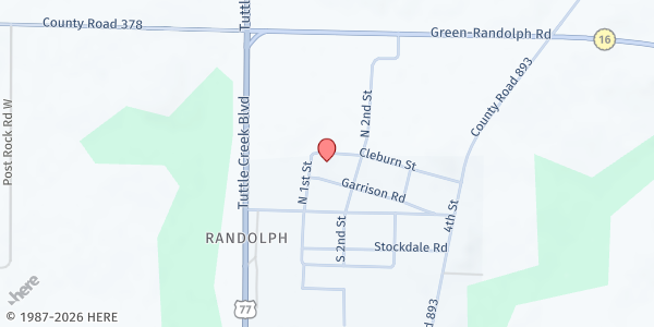 Map showing Randolph Community Church at 105 W Garrison, Randolph, KS