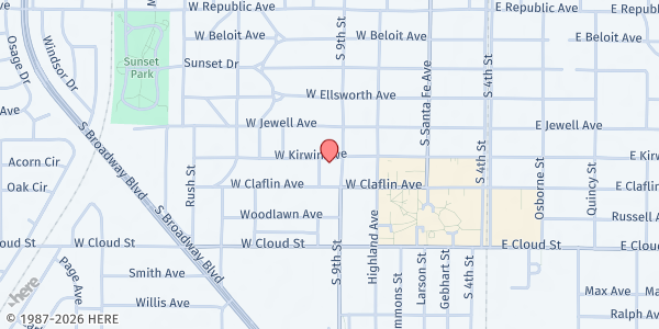 Map showing Catholic Charities of Northern Kansas - Salina at 1500 S 9th St., Salina, KS