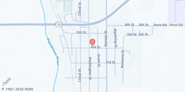 Map showing Scandia Community Center at 406 4th Street, Scandia, KS