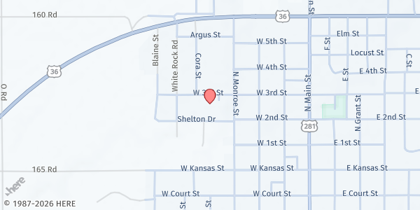 Map showing Kansas Food Bank - Smith Center at 501 West 3rd Street, Smith Center, KS