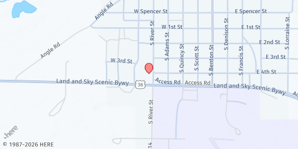 Map showing St Francis of Assisi Catholic Church at 625 River St, St Francis, KS