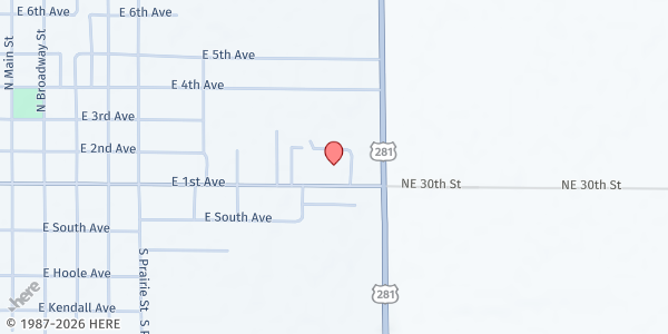 Map showing St. John Food Pantry at 807 E 1st Ave, St John, KS