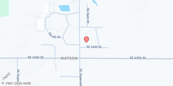 Map showing Shawnee Heights UMC at 6020 SE 44th St, Tecumseh, KS