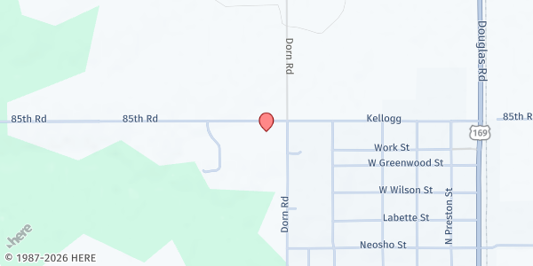 Map showing Thayer Christian Church Food Pantry at 8495 Dorn Rd., Thayer, KS