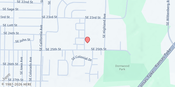 Map showing Apostolic Church of Jesus Christ at 2420 SE. Bellview Ave., Topeka, KS