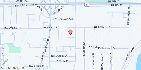 Map showing Crossroads Restoration at 2010 NW Logan, Topeka, KS
