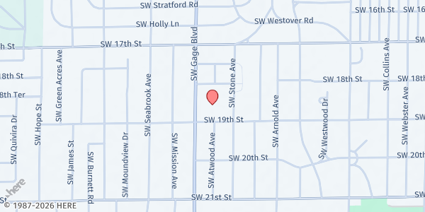Map showing First Christian Church at 1880 SW. Gage Blvd., Topeka, KS