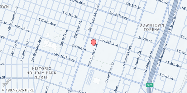 Map showing First Presbyterian Church at 817 SW Harrison St, Topeka, KS