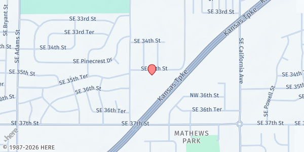Map showing Indiana Avenue Church of Christ - Food Distribution Center at 3510 SE Indiana Ave, Topeka, KS