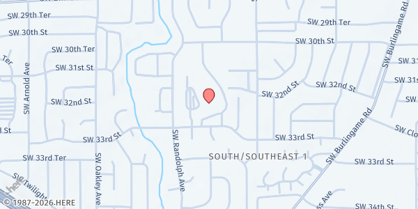 Map showing Jardine Middle School at 2600 SW 33rd St, Topeka, KS