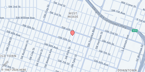 Map showing New Hope Food Pantry at 415 SW Polk St, Topeka, KS