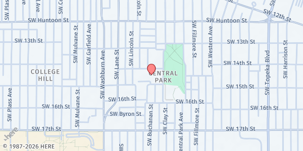 Map showing Robinson Middle School- Drive Thru Pantry at 1125 SW 14th St, Topeka, KS