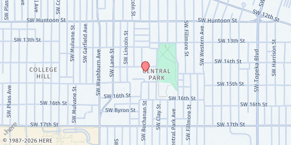 Map showing Robinson Middle School at 1125 SW 14th St, Topeka, KS