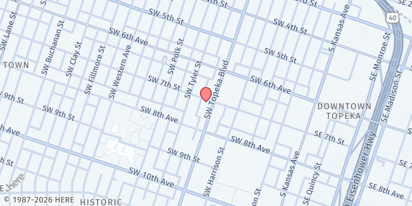 Map showing St. John's African Methodist Episcopal Church at 701 SW Topeka Blvd, Topeka, KS
