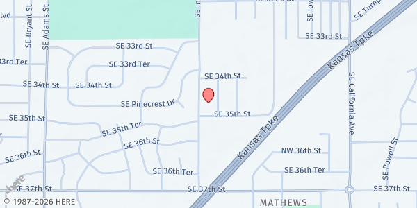 Map showing Topeka First Free Methodist at 3450 SE Indiana, Topeka, KS