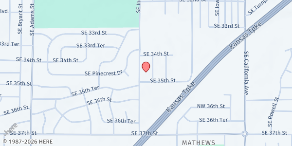 Map showing Topeka First Free Methodist Church at 3450 SE Indiana, Topeka, KS