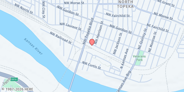 Map showing Topeka Rescue Mission at 401 NW. Norris, Topeka, KS