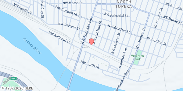 Map showing Topeka Rescue Mission at 401 NW Norris, Topeka, KS