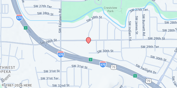 Map showing Town & Country Christian Church at 4925 SW 29th St, Topeka, KS