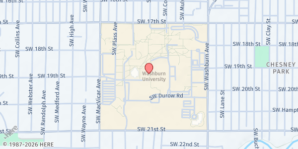 Map showing Washburn University - Kuehne Hall at 1700 SW College Avenue, Topeka, KS