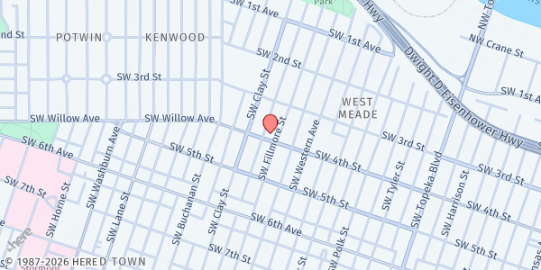 Map showing West Side Baptist Church at 1008 SW 4th St, Topeka, KS