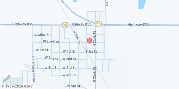 Map showing First Baptist Church of Udall at 207 E Lewis St, Udall, KS