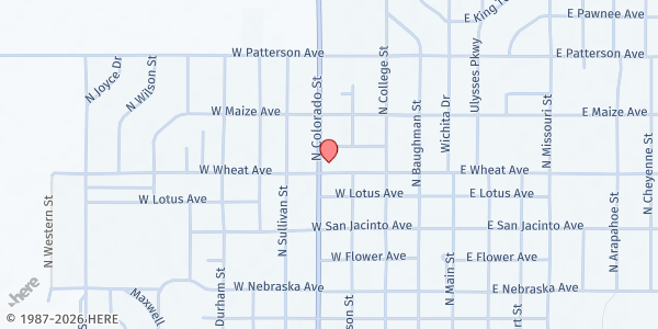 Map showing Mary Queen of Peace Catholic Church at 804 N Colorado St, Ulysses, KS