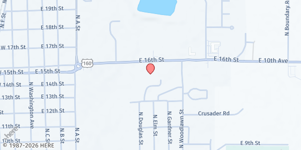 Map showing Wellington Free Will Baptist Church at 802 E. 16th St., Wellington, KS