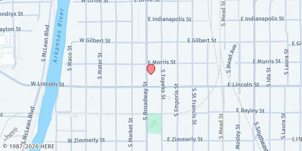 Map showing Christian Faith Centre at 1130 S Broadway, Wichita, KS