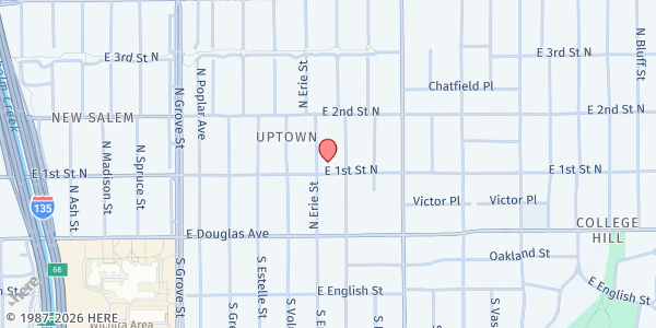 Map showing College Hill UMC at 2930 E 1st St N, Wichita, KS