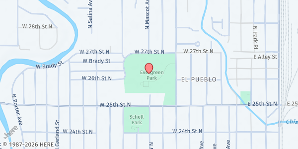 Map showing Evergreen Community Center at 2700 Woodland N, Wichita, KS