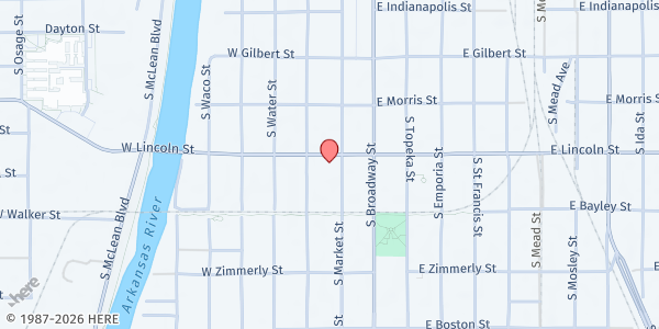 Map showing Greater Mt. Zion Baptist at 1201 S Market, Wichita, KS