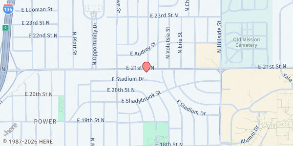 Map showing HealthCore Clinic at 2707 E. 21st St. N., Wichita, KS