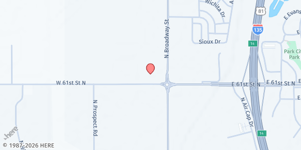 Map showing Leekers' Grocery at 6223 North Broadway Street, Wichita, KS