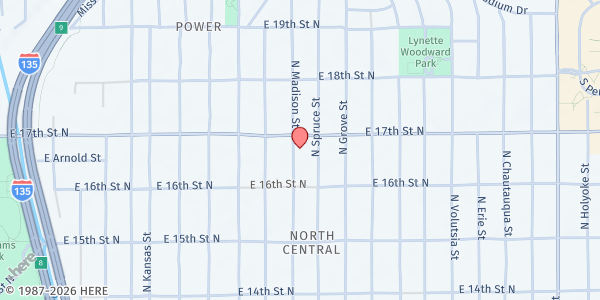 Map showing Madison Avenue Fresh Start Pantry at 1740 N. Madison Ave., Wichita, KS