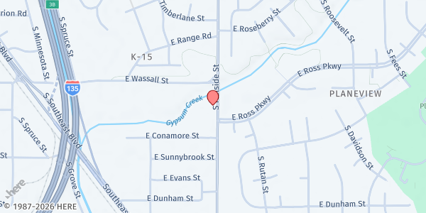 Map showing Our Daily Bread Food Pantry at Catholic Charities at 2825 South Hillside Street, Wichita, KS