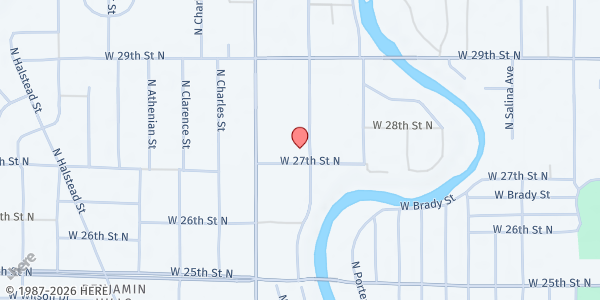 Map showing Pleasant Valley Food Share at 1600 W. 27th St. N., Wichita, KS