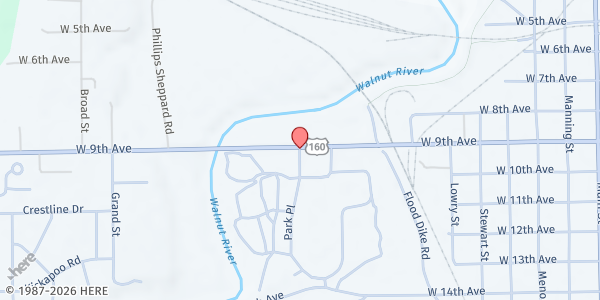 Map showing Grace United Methodist Church - Winfield Fair Grounds Bldg 4 at 1105 West 9th Avenue, Winfield, KS
