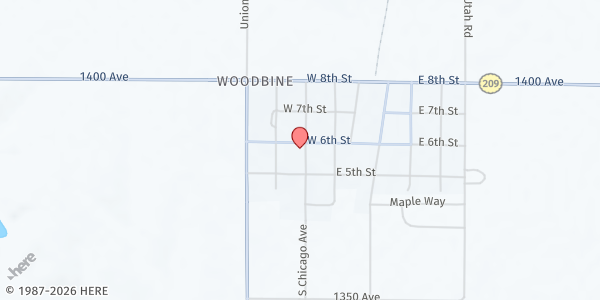 Map showing Woodbine School Gym at 401 W. 6th St., Woodbine, KS