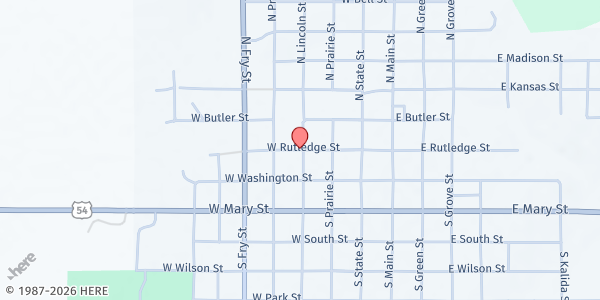 Map showing Road & Bridge Shop at 105 North Lincoln Street, Yates Center, KS