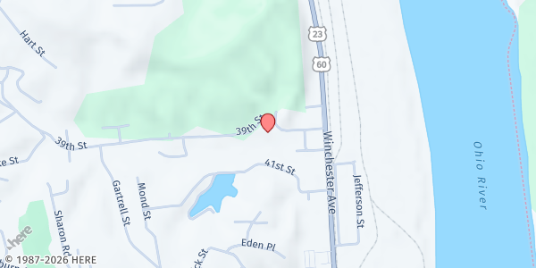 Map showing Clyffeside Pantry- Int'l Pentecostal Church at 514 39th Street, Ashland, KY