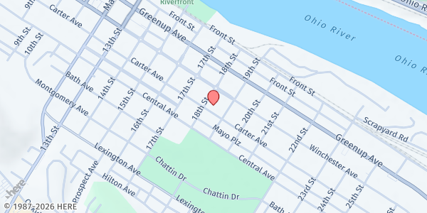 Map showing First United Methodist Church-Ashlnd at 1811 Carter Ave, Ashland, KY